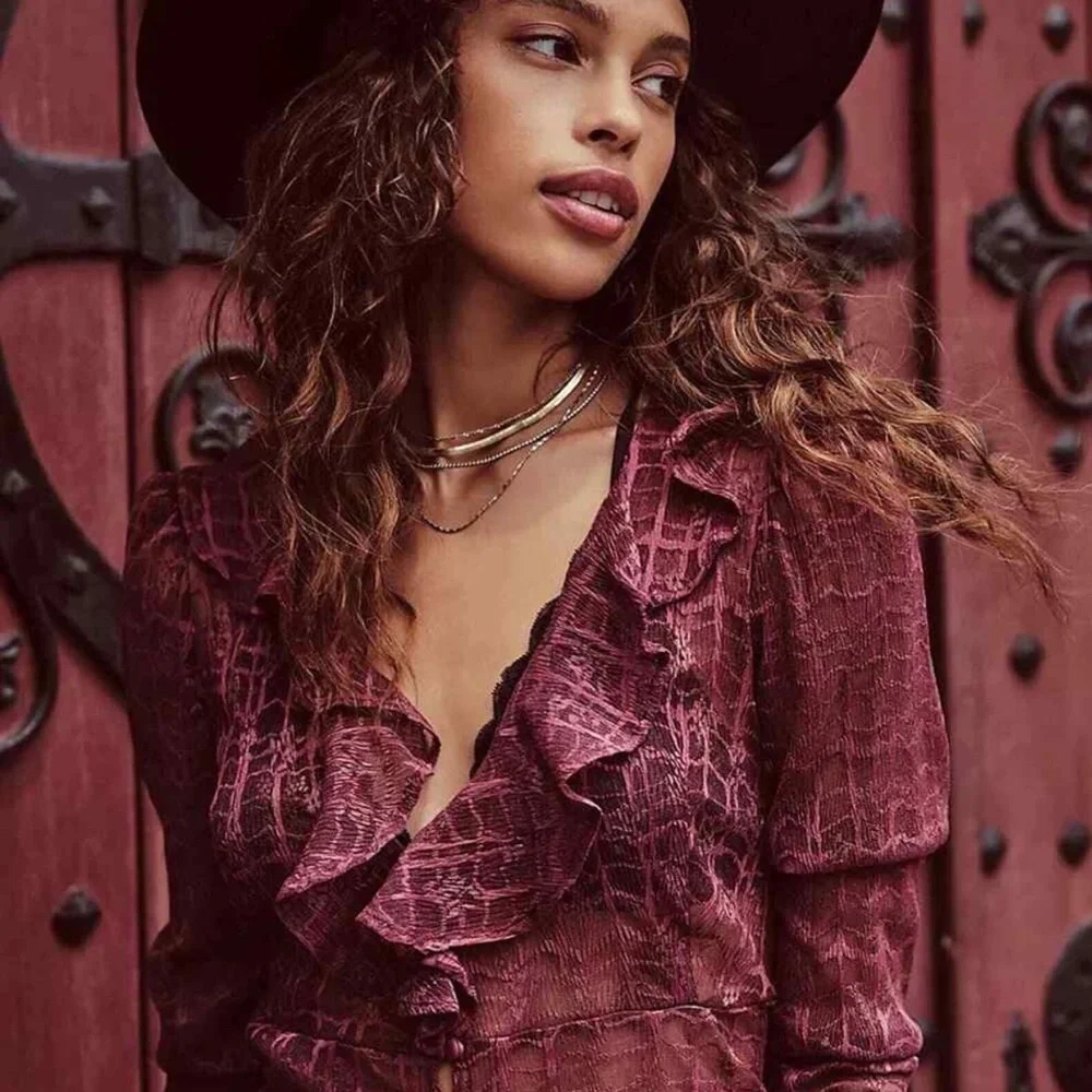 Free People Night Moves Lace Buttondown Top Blouse Romantic Size Small